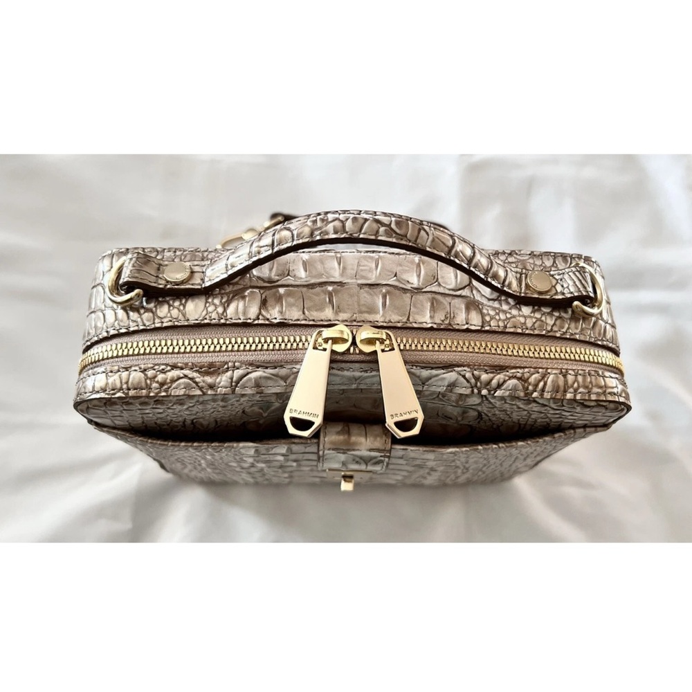 Brahmin Evie Crocodile-Embossed Crossbody Bag in Cream - Picture 3 of 10
